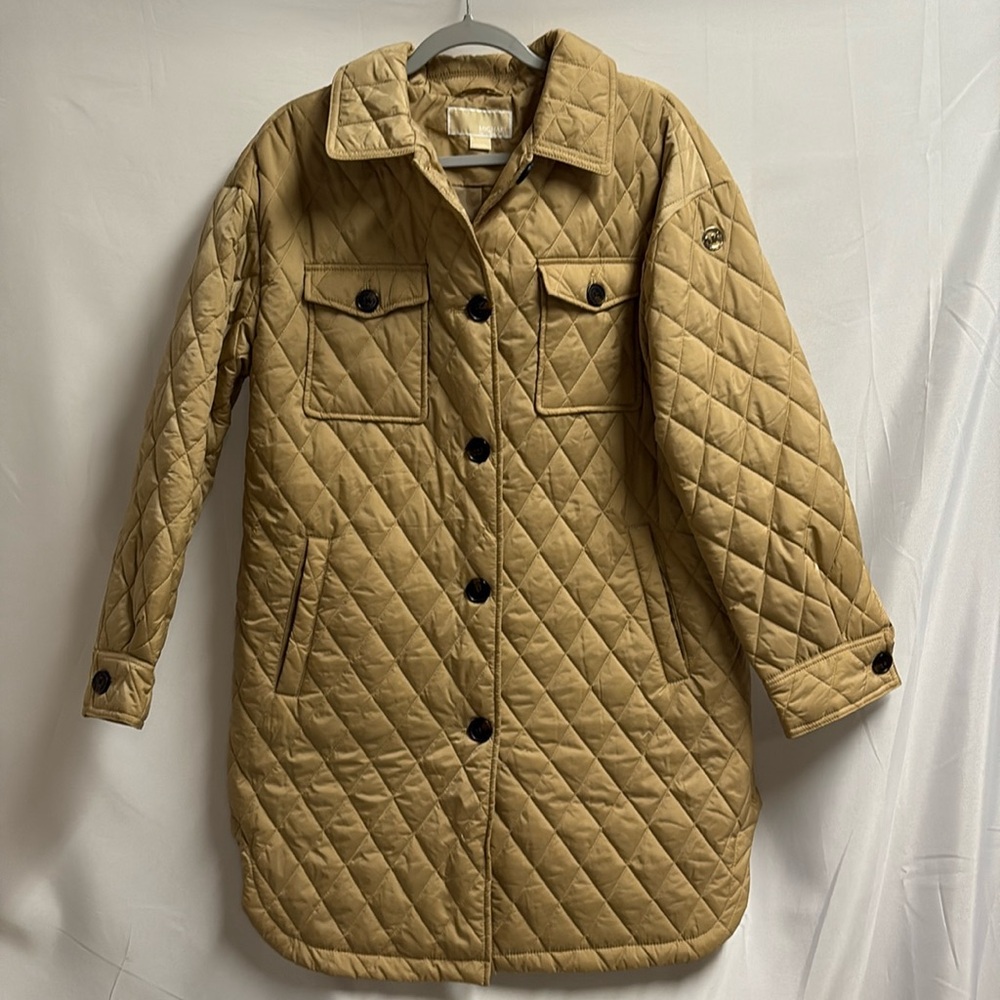 MICHAEL Michael Kors Diamond Quilted Car Coat Tan Size Large